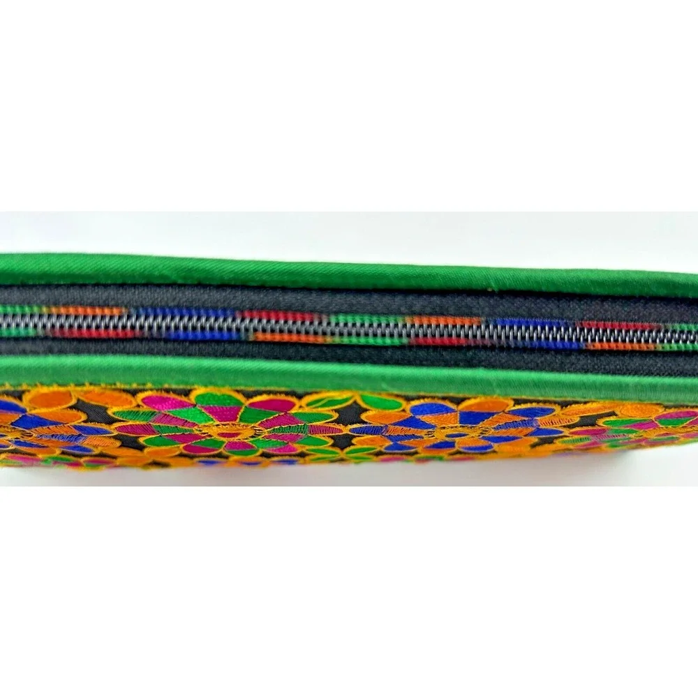 Indian Needlepoint/Embroidered Silk Wallet Clutch Floral 6 Pockets Phone Fits A+